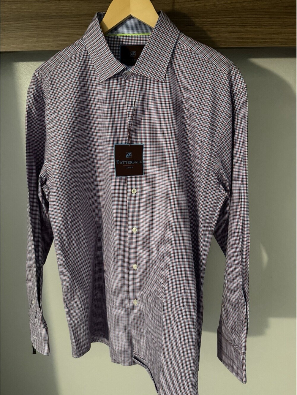 Tattersall London Mens Checked Dress Shirt 17 34/35 New With Tags $65 Retail